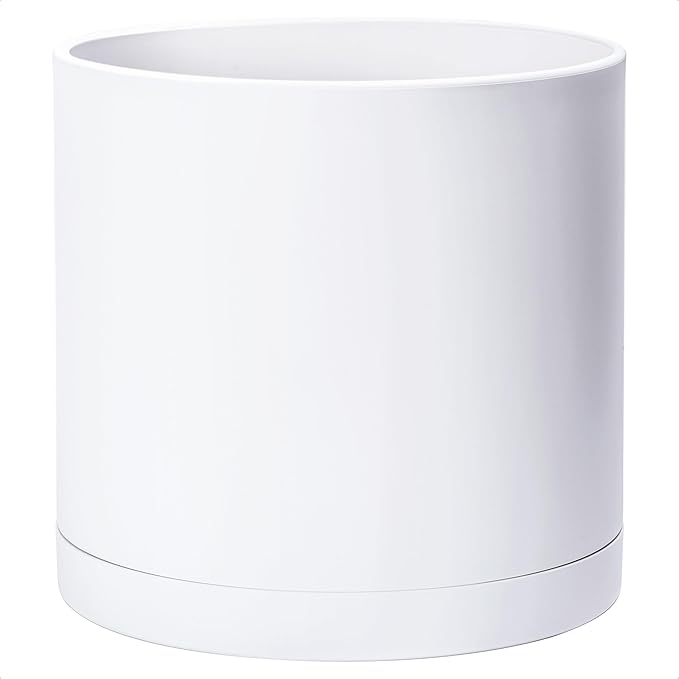 D'vine Dev 16 Inch White Plastic Planter Pots for Plant Pot with Drainage Hole and Seamless Saucers, 74-X-A-5