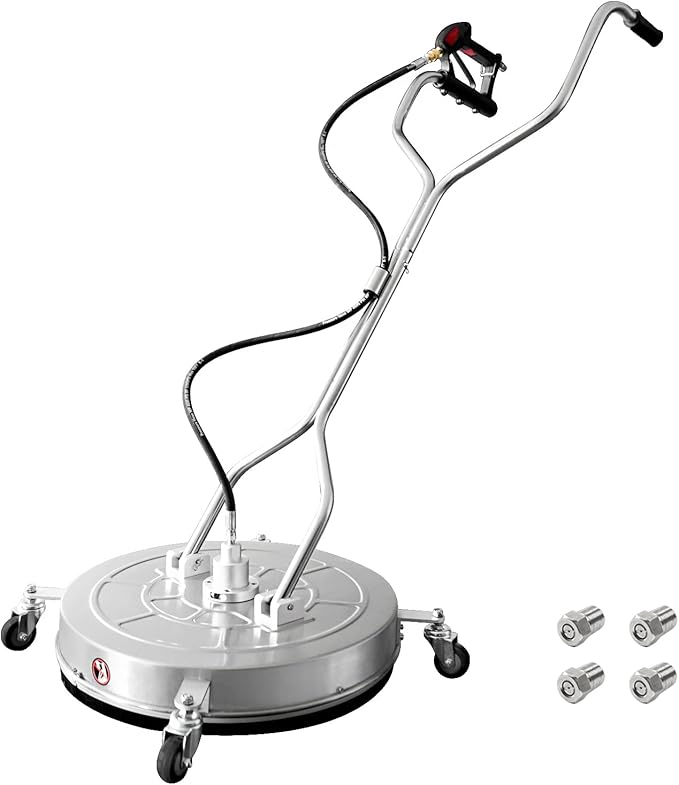 janz 24" Pressure Washer Surface Cleaner with 4 Wheels,Dual Handle,Stainless Steel Housing, 2 Hose Adapters and 4 Replacement Nozzles, Ideal for Cleaning Driveways, Sidewalks,Patios,Decks