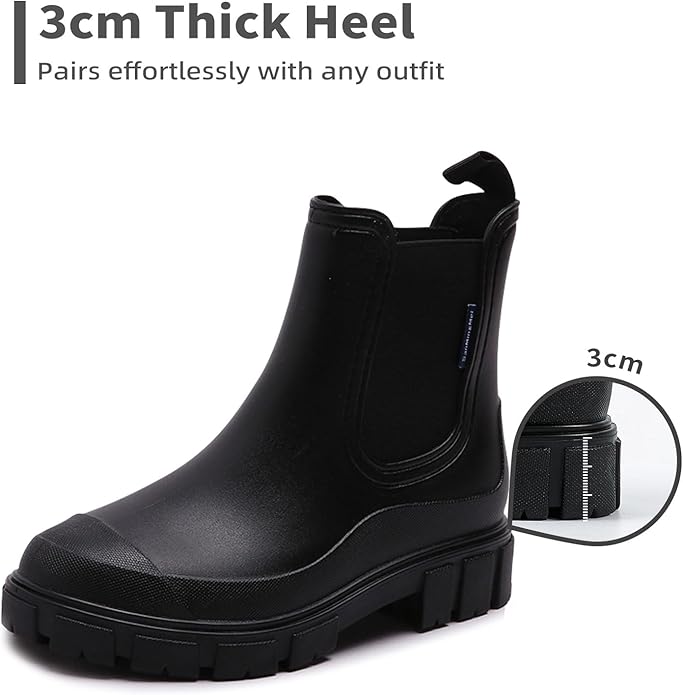 Drecage Womens Rain Boots Waterproof Rubber Garden Shoes Short Ankle Chelsea Boots Slip-Resistant
