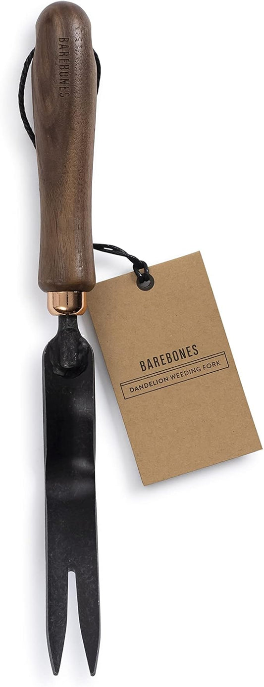 Barebones Dandelion Weeding Fork - Gardening Hand Tools - Japanese Hand Weeder, Weed Puller, and Weed Remover Tool (Walnut/Black)