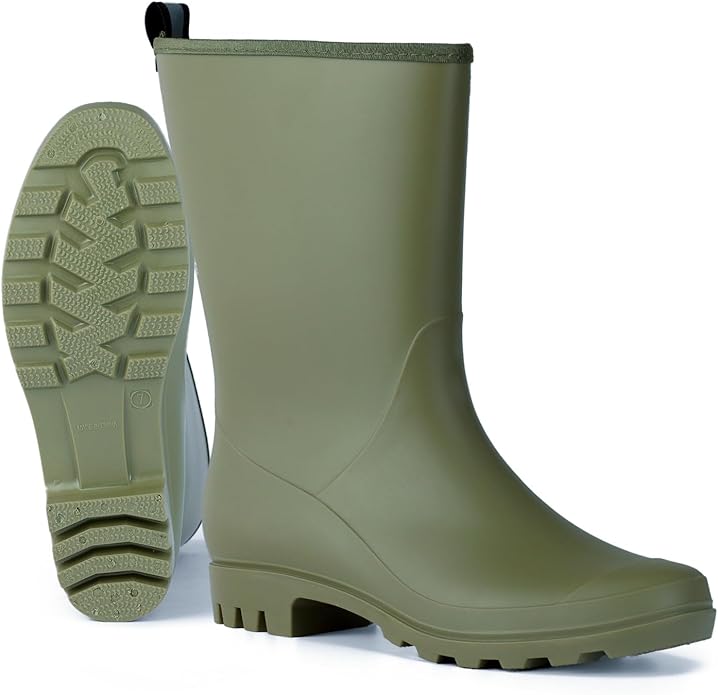 Wide Calf Women's Rain Boots Waterproof PVC Women Rubber Boot Mid Height Rain Shoes for Outdoor Gardening Work Walking