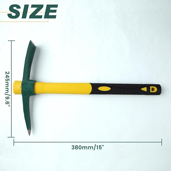 15 Inches Pick Mattock Hoe, Heavy Duty Forged Weeding Mattock Hoe with Fiberglass Handle, Garden Pick Axe, Forged Adze Pick for Digging Weeding Prospecting Camping Gardening Loosening Soil