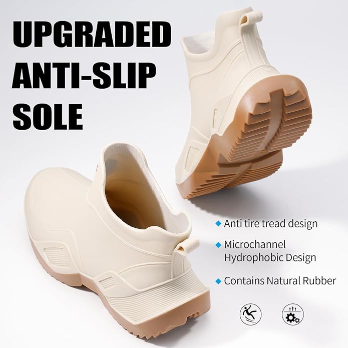 Women's Ankle Rain Boots - Slip On Waterproof Festival & Garden Shoes for Men - Comfortable Lightweight Rubber Wellies with Decorative Buckle