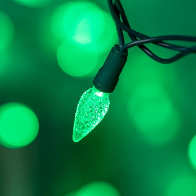 YULETIME Green C6 Strawberry LED Christmas Lights, 33 ft 100 Count 4" Spacing One-Piece High Waterproof UL Certified String Light (Green)