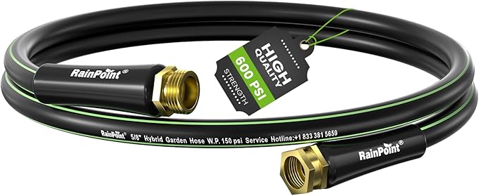 RAINPOINT Short Garden Hose 5ft x 5/8", Water Hose Heavy Duty, Flexible, Lightweight Durable Hybrid Hose with Swivel Handle for Yard, Car Wash, Pets, No Kink, Male to Female Fittings