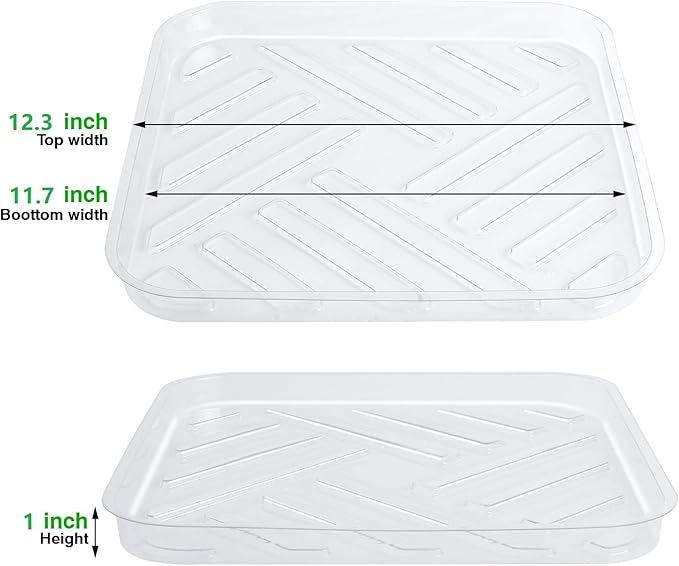 Idyllize 5 Pack 12 Inch of Plastic Plant Saucer, Square Clear Drip Trays for Indoors & Outdoor Plants, Durable Thick Saucer for Flower Pot (12")