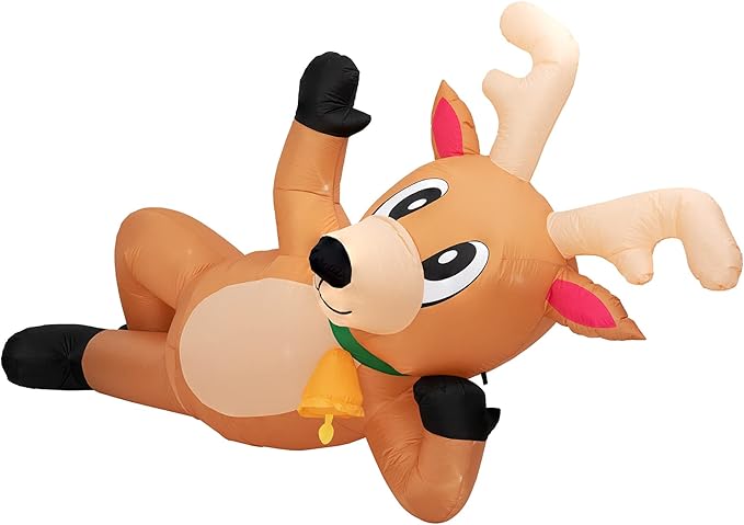 Holidayana Christmas Inflatables Large 10 ft Lounging Reindeer - Inflatable Outdoor Christmas Decorations Blow Up X-mas Decorations for Yard, Lawn & Garden Internal Lights & Built-in Fan