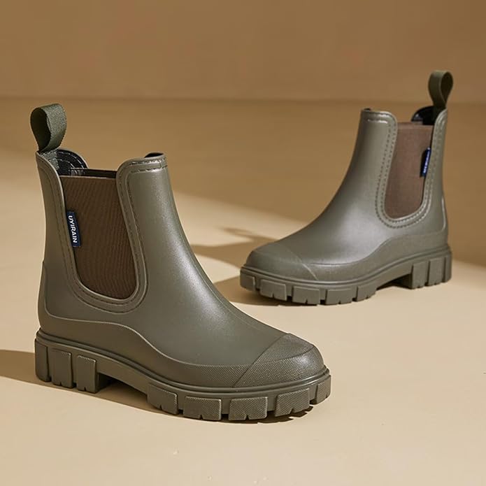 Short Rain Boots Women Waterproof Ankle Rainboots Fashion Chelsea Boots Non-Slip Garden Shoes for Outdoor Work Booties