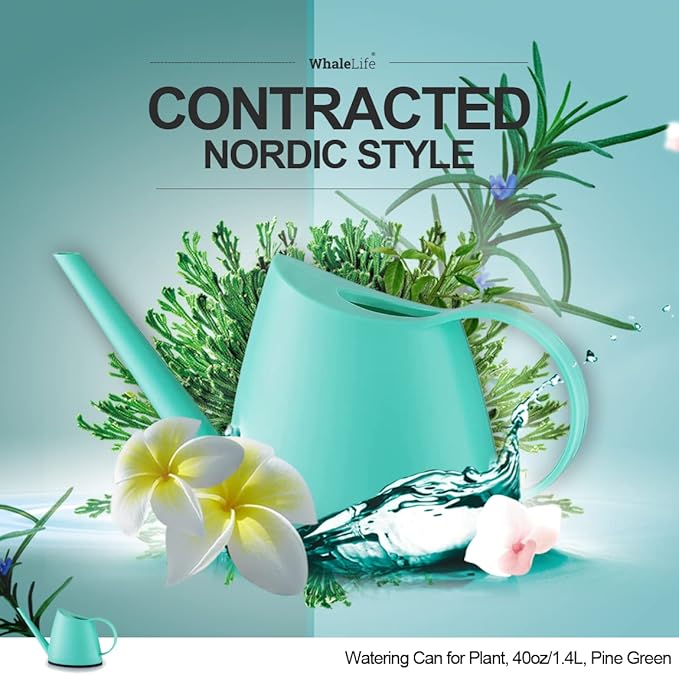 WhaleLife Indoor Watering Can for House Bonsai Plants (1.4L, Pine Green)