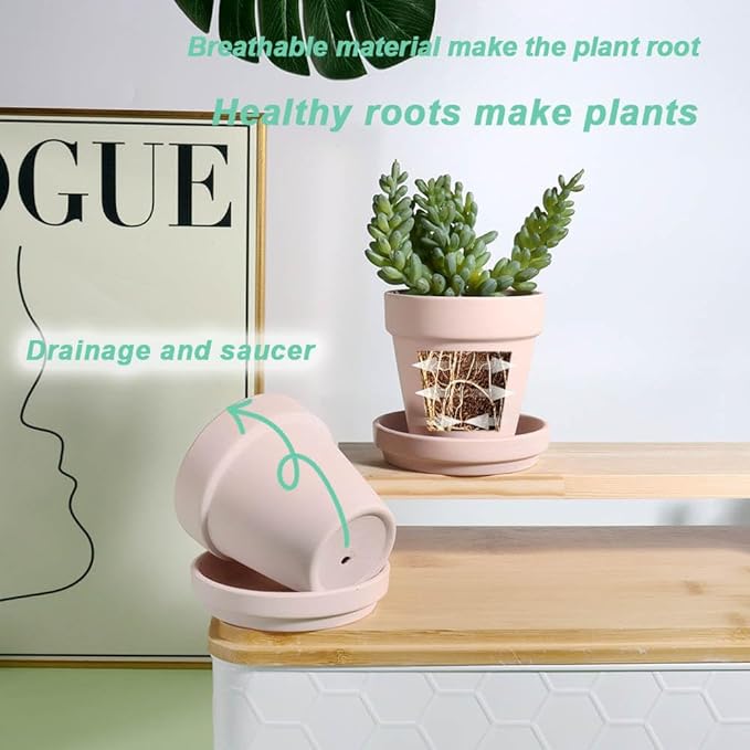 vensovo 3 inch Pink Terracotta Clay Pots for Plants with Saucer - 12 Pack Small Terra Cotta Planter Great for Garden Windowsill Indoor & Outdoor Wedding Favors Gifts