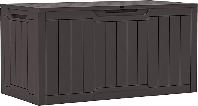 YITAHOME 100 Gallon Outdoor Storage Box, Large Water Resistant Resin Deck Box, Indoor Outdoor Lockable Storage Container for Patio, Garden, Cushions, Tools, Equipment (Dark Brown)