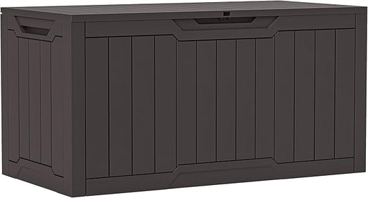 YITAHOME 100 Gallon Outdoor Storage Box, Large Water Resistant Resin Deck Box, Indoor Outdoor Lockable Storage Container for Patio, Garden, Cushions, Tools, Equipment (Dark Brown)