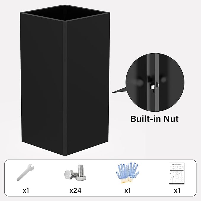 Tall Black Planter 28" Metal Square Large Plant Pots for Indoor Outdoor-Modern Tall Flower Pots for Porch, Patio, Deck, Commercial & Residential(14" Lx14 Wx 28" H)