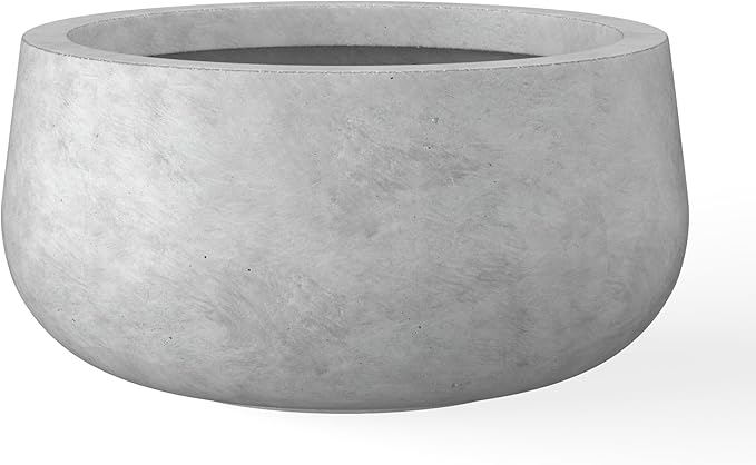 Kante 19.6" Dia Round Concrete Planter, Cement Plant Pots with Drainage Hole and Rubber Plug for Outdoor Indoor Garden Home, Modern Curvaceous Design, Natural Concrete
