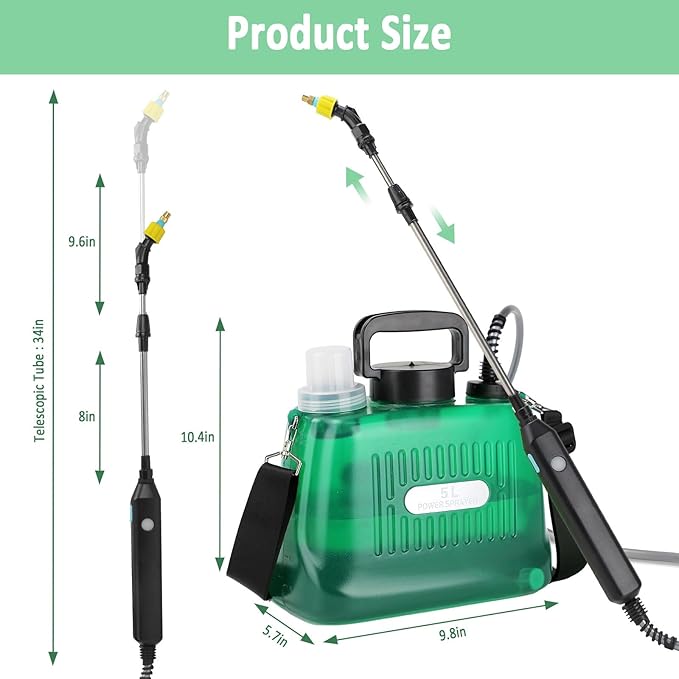 Battery Powered Sprayer, 1.35 Gallon Electric Sprayers in Lawn and Garden Sprayer Pump Outdoor Battery Operated for Lawn & Garden