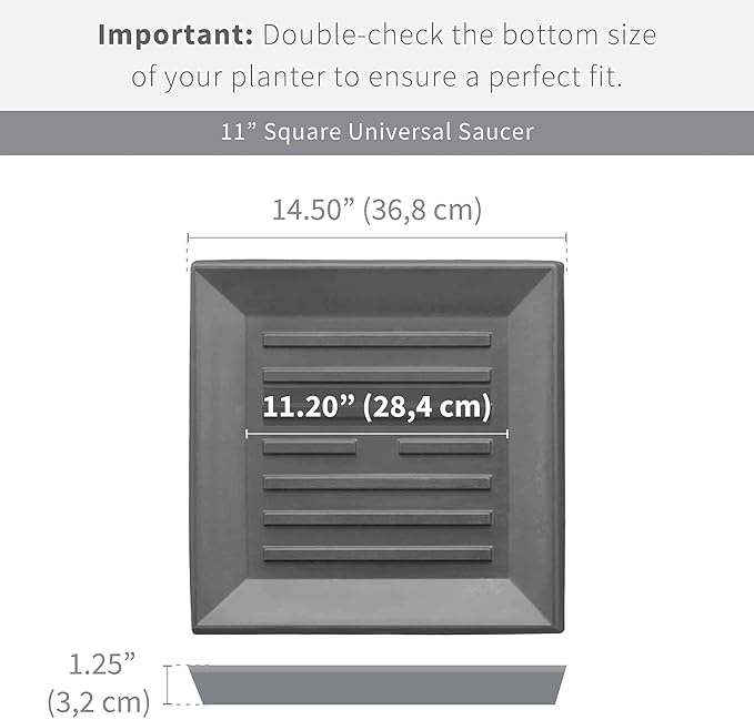 Crescent Garden Universal Square Plant Saucer, Weatherproof Durable Drip Tray for Square Planter, Premium Plastic Drainage Dish, Indoor/Outdoor Flowerpot Saucer - 11'' Inner x 14.5" Outer (Parchment)