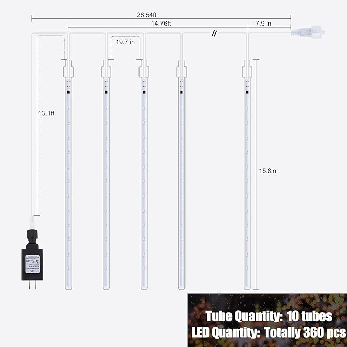 14.8ft Meteor Shower Lights - Waterproof, Connectable - Hanging Falling Rain Light for Tree, Bushes, Christmas(Multicolor)