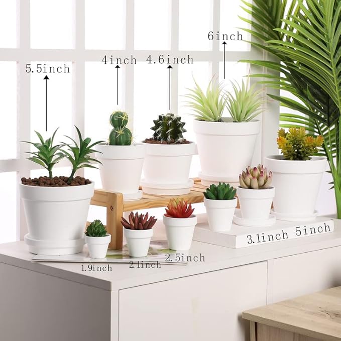 White Terra Cotta Pots with Saucer- 6-Pack Small Terracotta Pot Clay Pots 4'' Clay Ceramic Pottery Planter Cactus Flower Pots Succulent Pot with Drainage Hole- Great for Plants,DIY Craft Projects