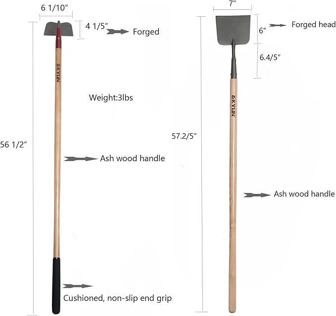 KYLIN Landscaping Shovel Rake Tools Set Heavy Duty Yard Digging Shovels Garden Hoe Long Ash Handle Forged Scraper Bush Hook for Professional-Grade 8 Pieces Lawn Tools