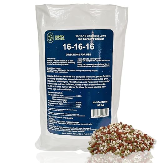 16-16-16 Complete Lawn & Garden All Purpose Granular Fertilizer - The Ultimate Plant Food for Lush Greenery & Vibrant Blooms - for All Plants, Vegetables, Fruits, and Berries - 50lbs