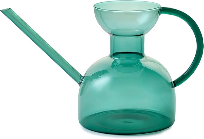 Modern Sprout Plant Watering Can - Handcrafted from Borosilicate Glass - Long Spout Vessel for Indoor Plants - 32 Oz Capacity - Multipurpose Watering Can and Flower Vase for Houseplants (Teal)