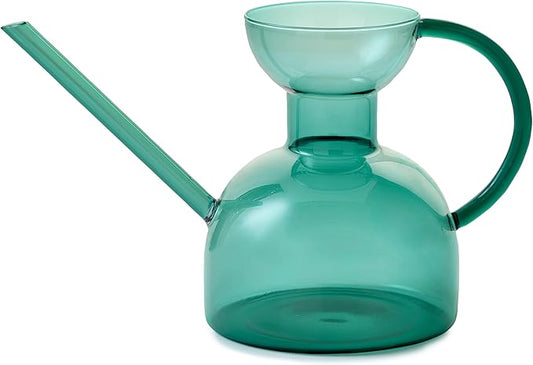 Modern Sprout Plant Watering Can - Handcrafted from Borosilicate Glass - Long Spout Vessel for Indoor Plants - 32 Oz Capacity - Multipurpose Watering Can and Flower Vase for Houseplants (Teal)