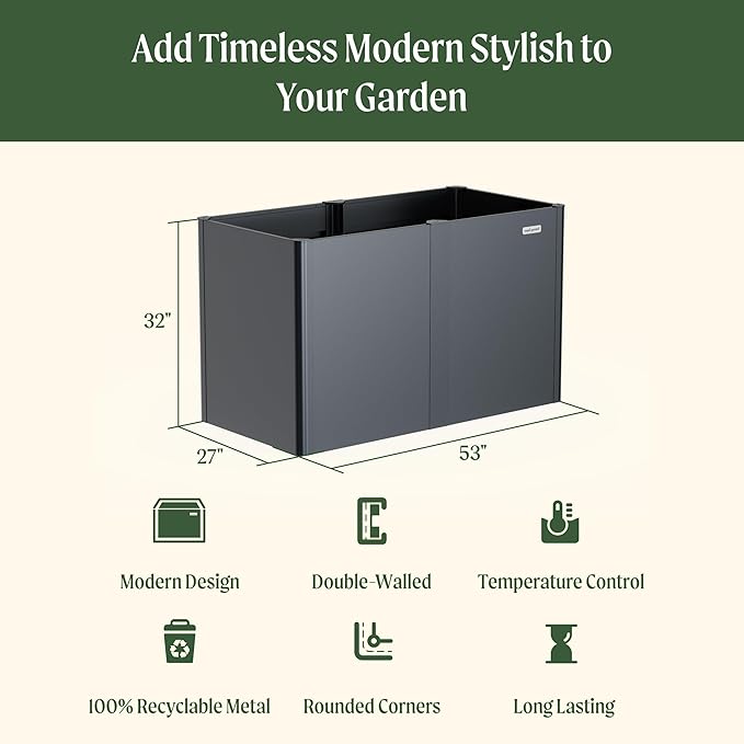 Vego garden 32" Extra Tall Raised Garden Bed, 27" x 53" Modern Raised Garden Beds Kit, Metal Planter Box for Vegetables Flowers Fruits, Umber Brown