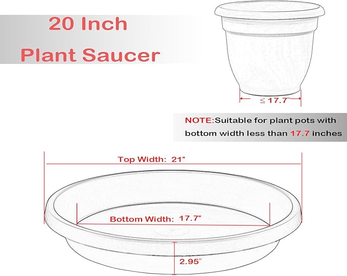 3 Pack Large Plant Saucer 20 Inch, Extra-Large Deep Plastic Plant Trays for Pots, Plant Water Catcher Tray for Plants, Flower Pot Saucers, Plant Saucers for Indoors Outdoor