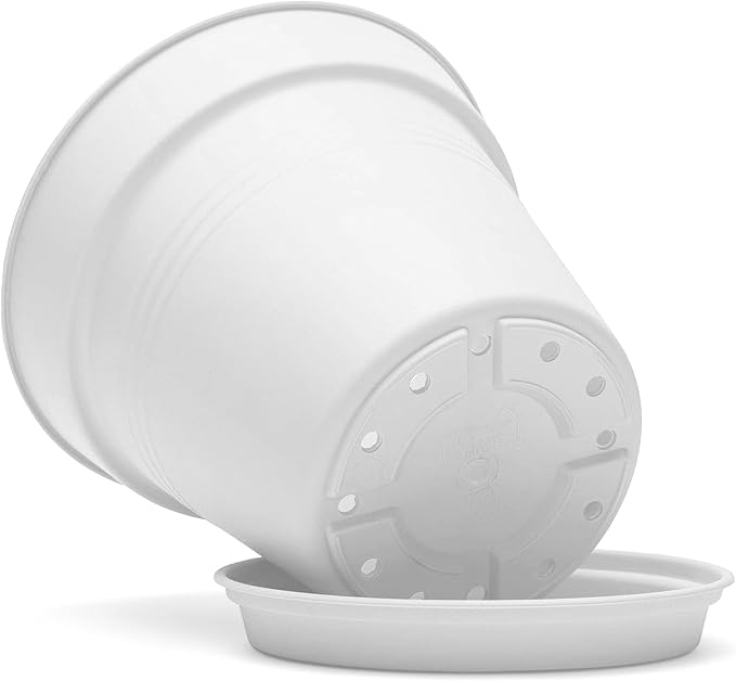 Mintra Home Garden Pots 4pk - Flowers, Herbs, Plants, Indoor, Outdoor, Colorful, Wholesale, Bulk (White, 15cm Diameter (5.9in))