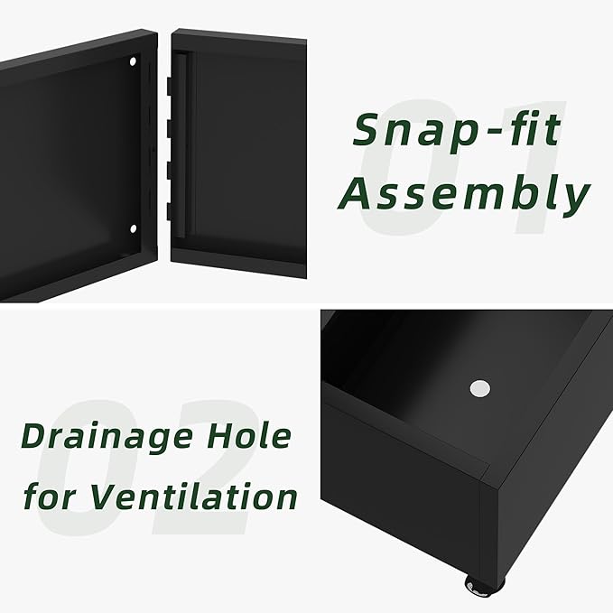 Casaphoria Metal Raised Garden Bed with Trellis and Wheels, 72"x47"x16" Planter Box for Climbing Plants, Vegetables & Vines, Features Drainage Holes and Privacy Screen, Black(Spring&Helen)