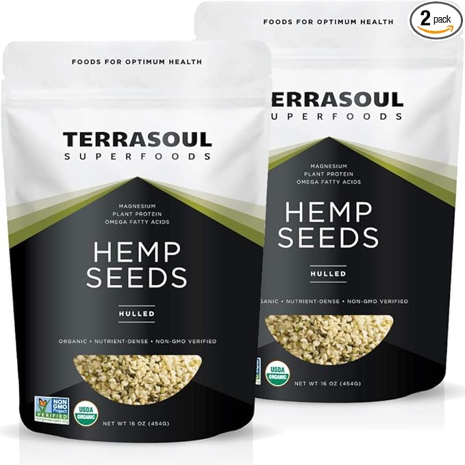 Terrasoul Superfoods Organic Hemp Seeds, 2 Lbs (2 Pack) - Hulled | Fresh | Protein Rich | Omega Fats