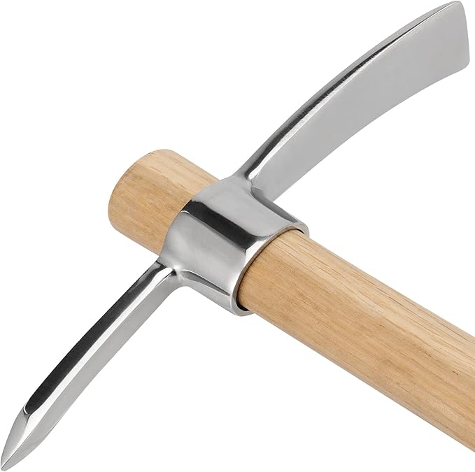 2 Pack 16 Inch Garden Pick Axe, Stainless Steel Hoe with Hardwood Handle, Pick Mattock Hoe, Mattock Cutter for Weeding, Digging, Landscaping, Loosening Soil