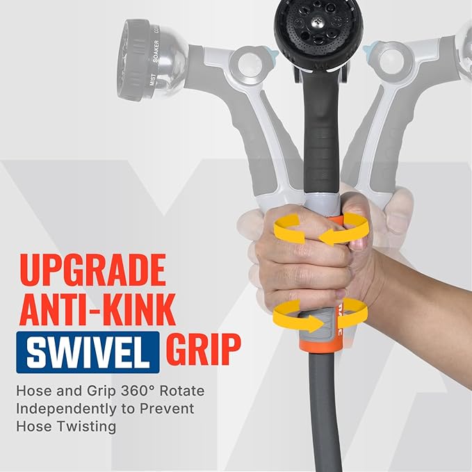 YAMATIC Heavy Duty Garden Hose 5/8 in x 30 ft with Swivel Handle, Super Flexible Water Hose, All-weather, Lightweight, Burst 600 PSI, Grey