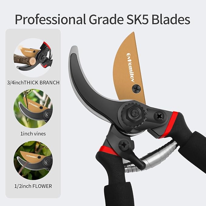 Pruning Shears for Gardening,8.5" Professional Bypass Garden Scissors,Hand Shears Heavy Duty，Pruners for Tree Trimming,Super Sharp SK5 Blade, Ergonomic Handle,Gardening Gift Women Men