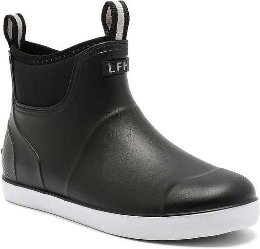 Mens Deck Boots, Saltwater Fishing Booties Rubber Waterproof Ankle Rain Boots, High-performance Footwear Chelsea Boots for Gardening Fishing Boating Camping Sailing