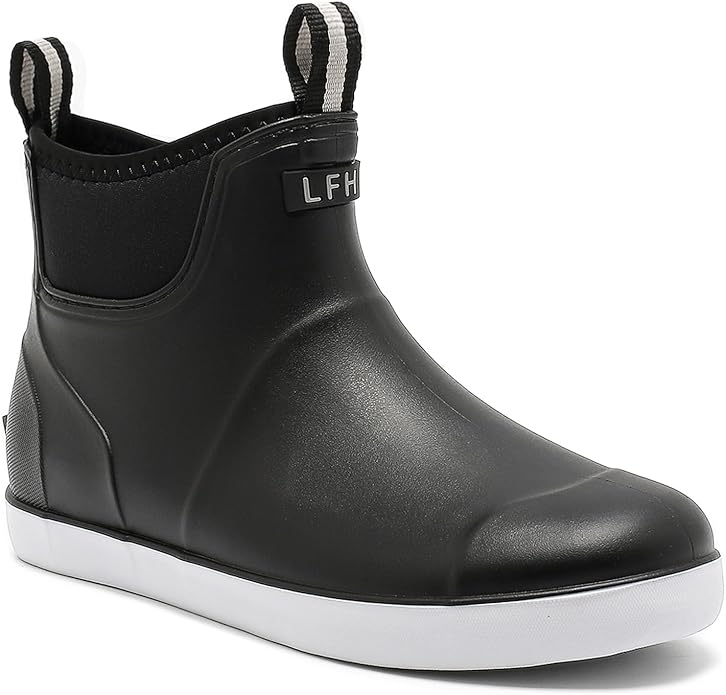 Mens Deck Boots, Saltwater Fishing Booties Rubber Waterproof Ankle Rain Boots, High-performance Footwear Chelsea Boots for Gardening Fishing Boating Camping Sailing