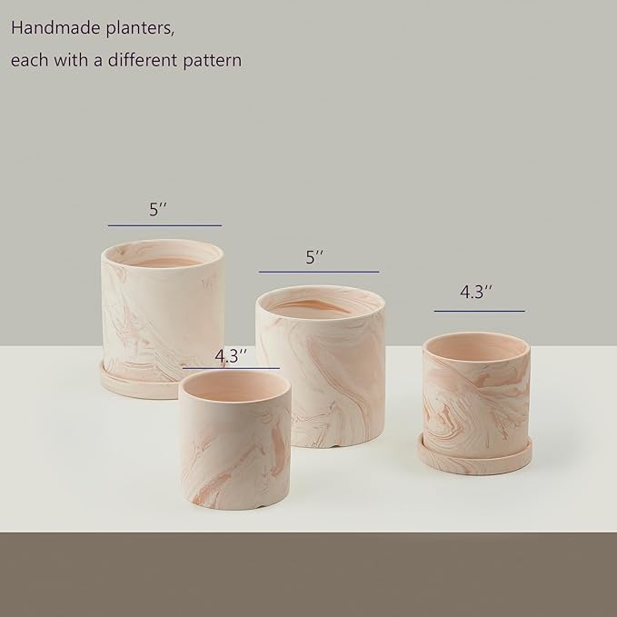 5 inch Plant Pot - Terra Cotta Flower Planters Indoor - Modern Succulents Containers with Drain Hole & Saucer, Decorate Home, Office & Outdoor (Pink)