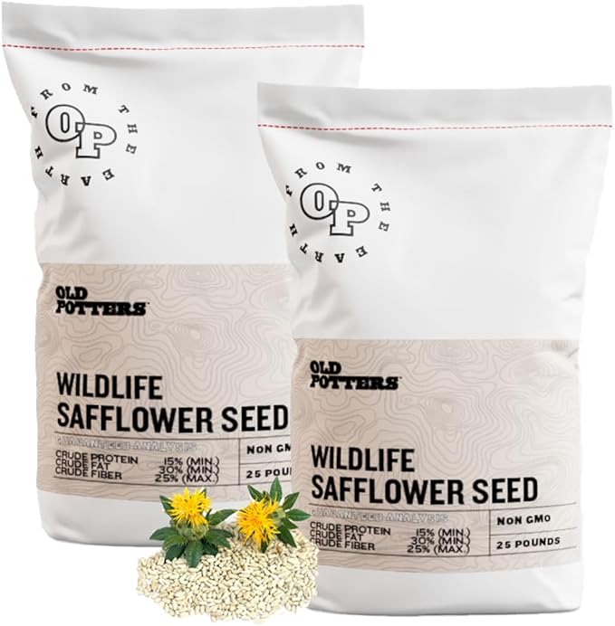 Old Potters Wildlife Safflower Seed for Wildlife Bird Feeding, Non-GMO and USA Small Farm Grown, 50 lbs