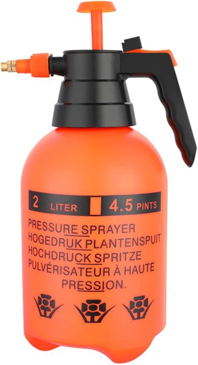 68oz Garden Pump Sprayer, 2L Hand Pressure Sprayer Bottle, 0.5 Gal Lawn Adjustable Sprayer for Plant Mister Spraying Weeds Home Cleaning Watering (Orange)