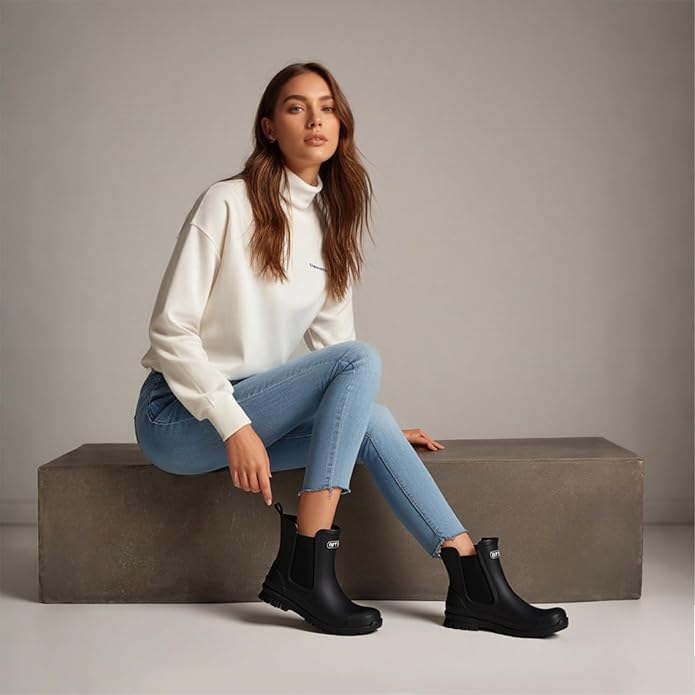 NITTI Women's Waterproof Short Rain Boots Slip-Resistant Rubber Chelsea Garden Shoes with Comfort Insole