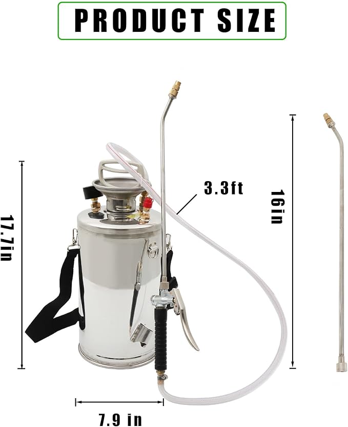 HOSTIC 1.5 Gallon Stainless Steel Sprayer Hand Pump Sprayer with Pressure Gauge Safety Valve Adjustable Nozzle for Gardening Lawn and Cleaning