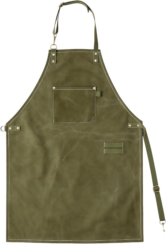 Varku No-Tie Canvas Work Apron, Adjustable Work Apron with Front Pocket, Wear Resistant Fabric, Convenient Buckles, Easy to Put on & Take off, Apron for DIY, Gardening, Cooking, Crafting