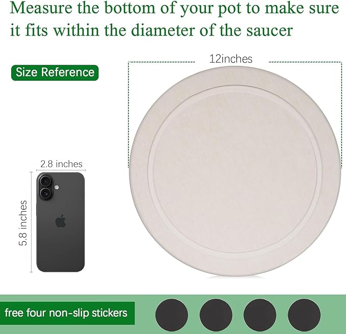 Plant Saucer Flower Pot Saucers Plant Trays for Pots Instant Dry Diatomaceous Earth Round Plant Drip Trays for Indoors Keeping Counter and Floors Dry and Clean (2Pcs White Large)