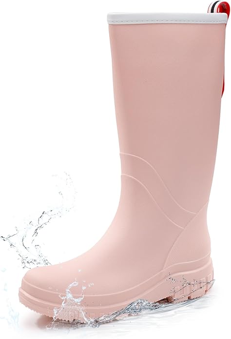 Women's Ankle Rain Boots - Slip On Waterproof Festival & Garden Shoes for Men - Comfortable Lightweight Rubber Wellies with Decorative Buckle