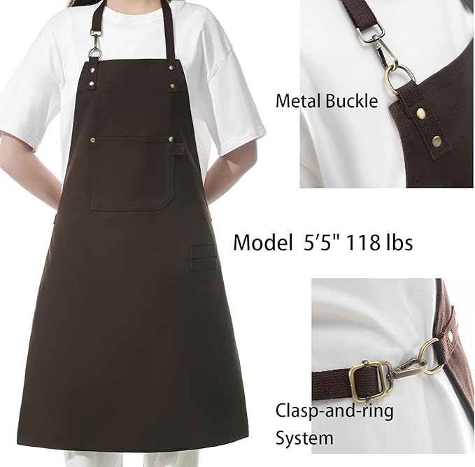 No-Tie Canvas Apron Heavy-Duty 16OZ Work Apron With Front Pocket Extra Long Straps Adjustable M–XXL (Coffee)