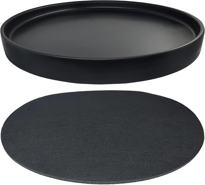 Ceramic Plant Saucer Black Deep Pot Tray - 1 Pack 15 inch, Planter Saucers Water Drip Trays for Indoors Outdoor, Thick Durable Sturdy Flower Pot Saucers for Glazing Pots Base(15"/13.5"-Size)