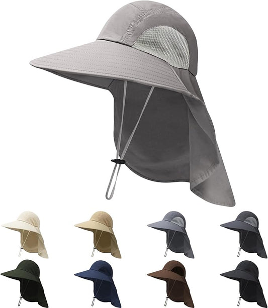 NPQQUAN Sun Hats for Men Women with Neck Flap UPF 50+ UV Protection Wide Brim Bucket Hat Safari Hiking Fishing Hats