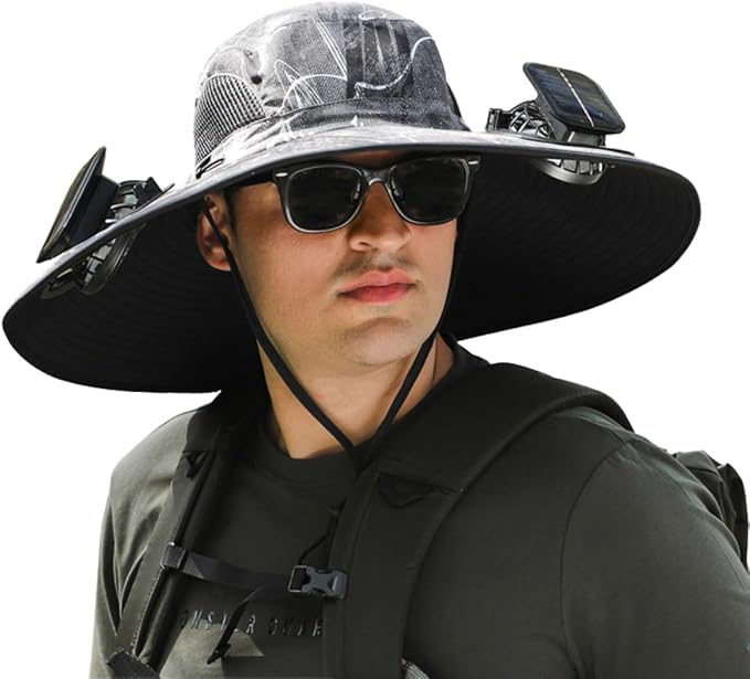 Wide Brim Solar Fan Outdoor Fishing Hat-Solar & USB Charging, Sunscreen Sun Hat with Fan, Solar Fan Hat Upf50+