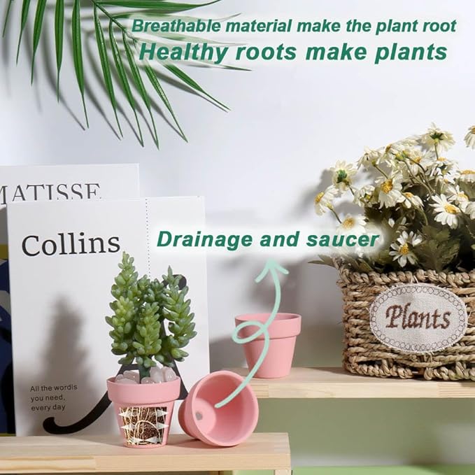 vensovo 48 Pcs 2" Tiny Terracotta & Terra Cotta Pots with Drainage - Peach Pink Small Mini Clay Ceramic Pottery Planter Ideal for Indoor/Outdoor Plants, Crafts, Wedding Favors