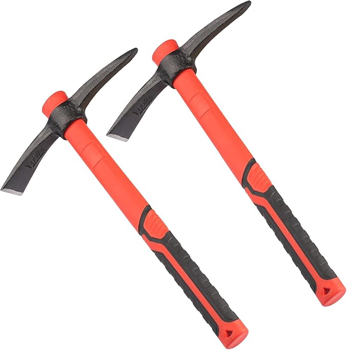 2 PCS 15 Inch Pick Mattock Hoe, Forged Weeding Garden Pick Axe with Fiberglass Handle, Pick Mattock Hoe for Loosening Soil, Gardening, Camping, by GENHAKON.